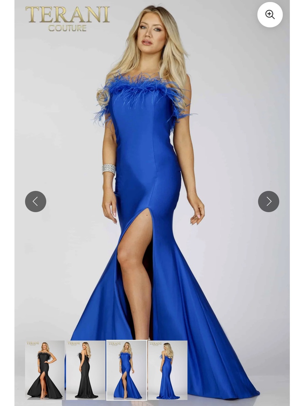 Terani couture brand new with Strapless Royal Blue Feather-Trim Evening Gown - Picture 3 of 3